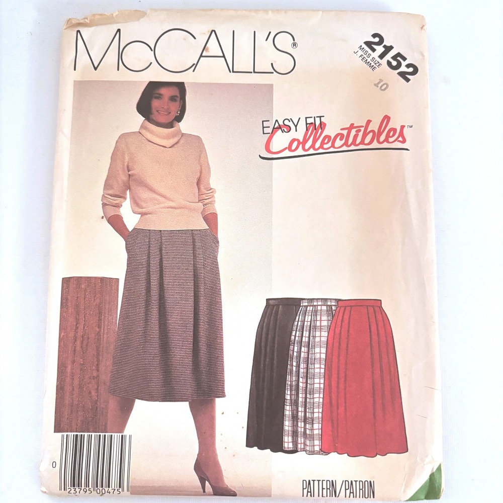 McCall's 2152 Easy Fit Classic Midi Skirt Sz 10 Vtg 1985 Pleated Pockets Uncut